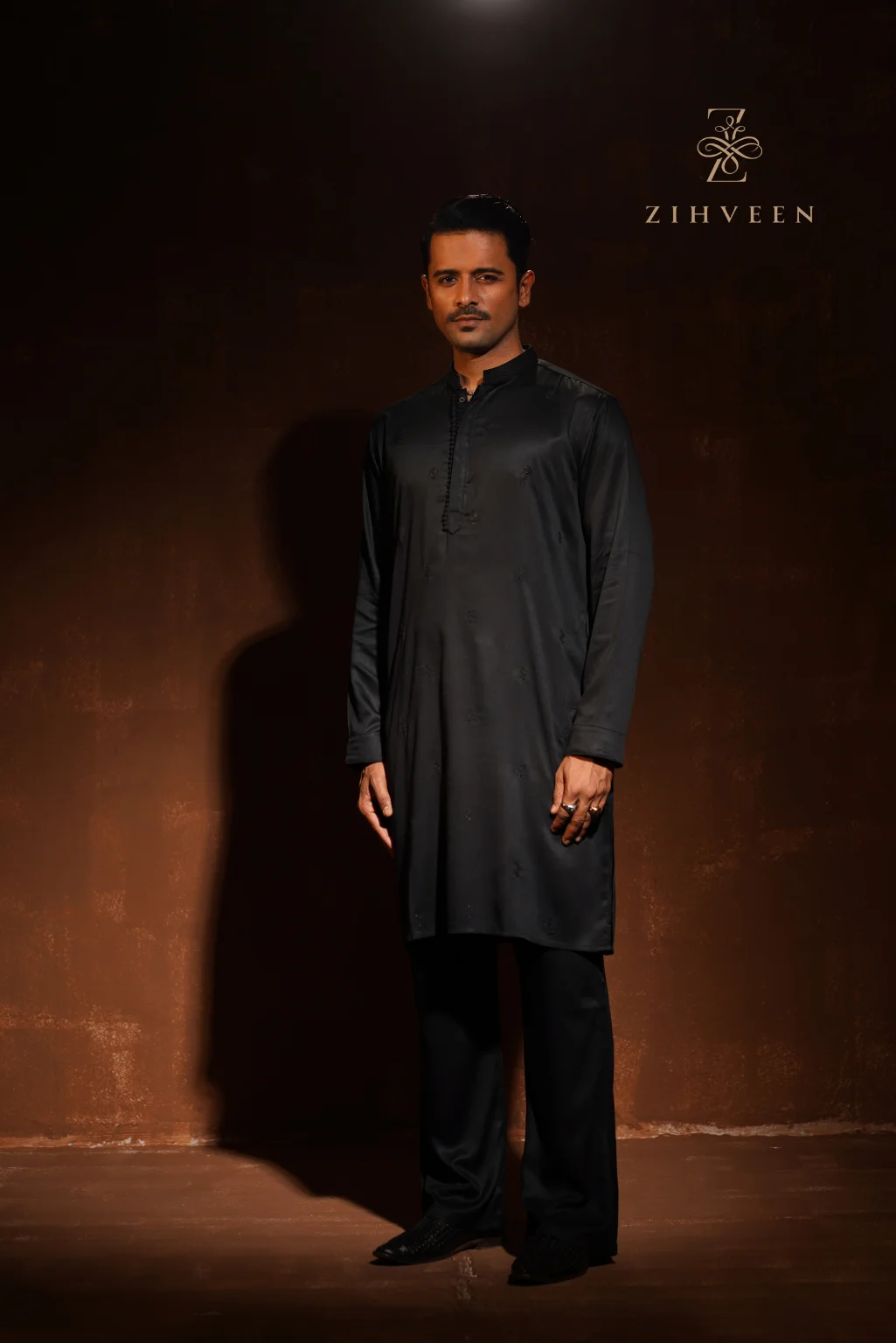 Black with allover sequin embroidery motif Co-ords