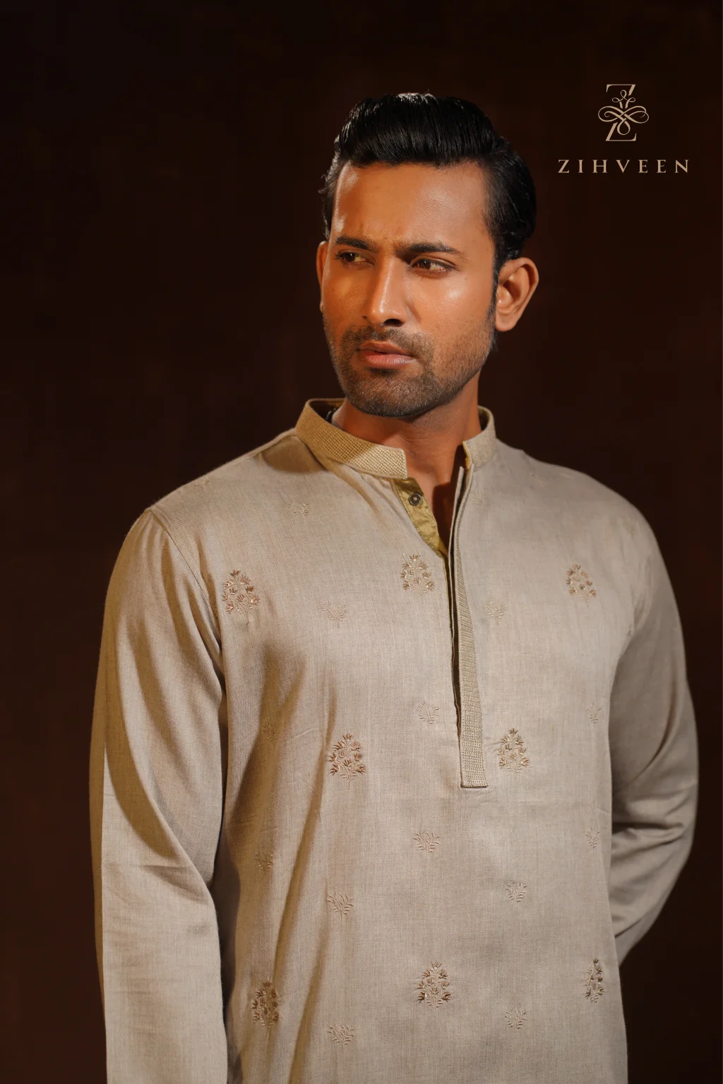 Malibu Beige color with allover different motif embroidery co-ords set