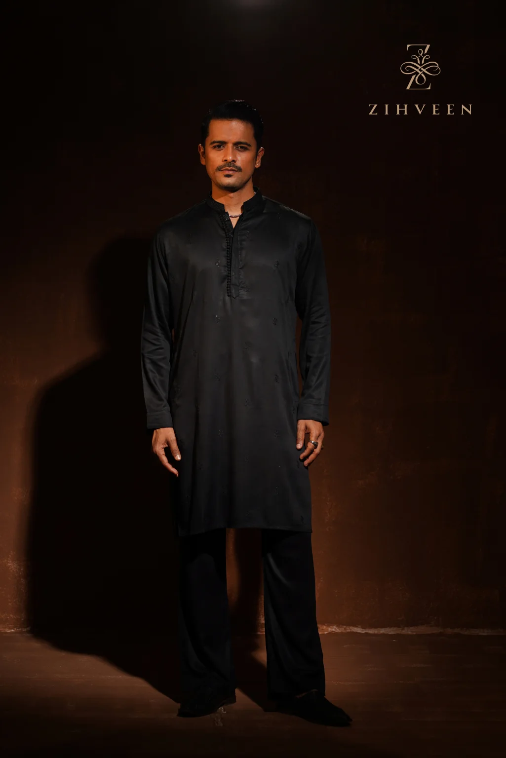 Black with allover sequin embroidery motif Co-ords
