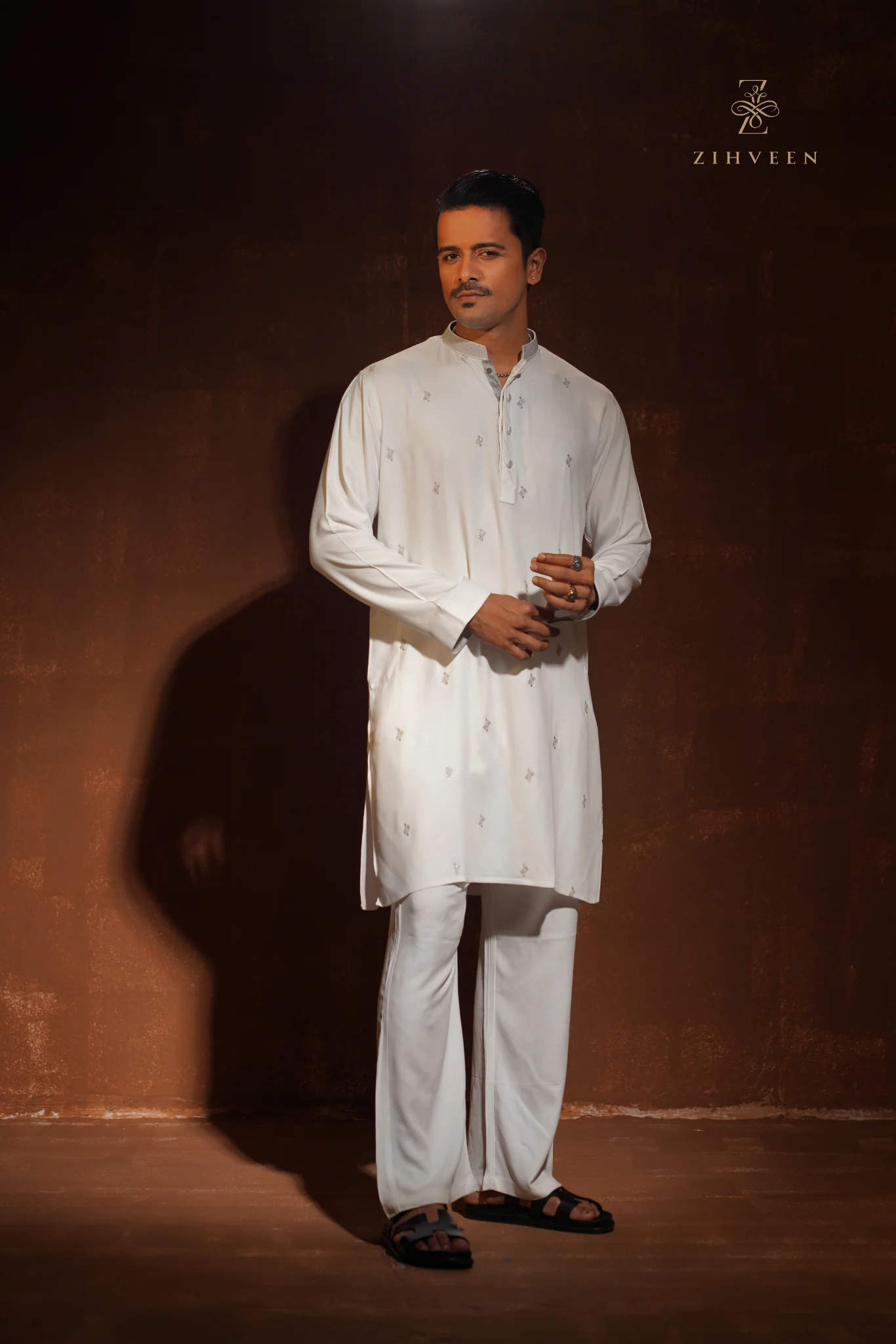 White all-over sequin embroidery motif co-ords