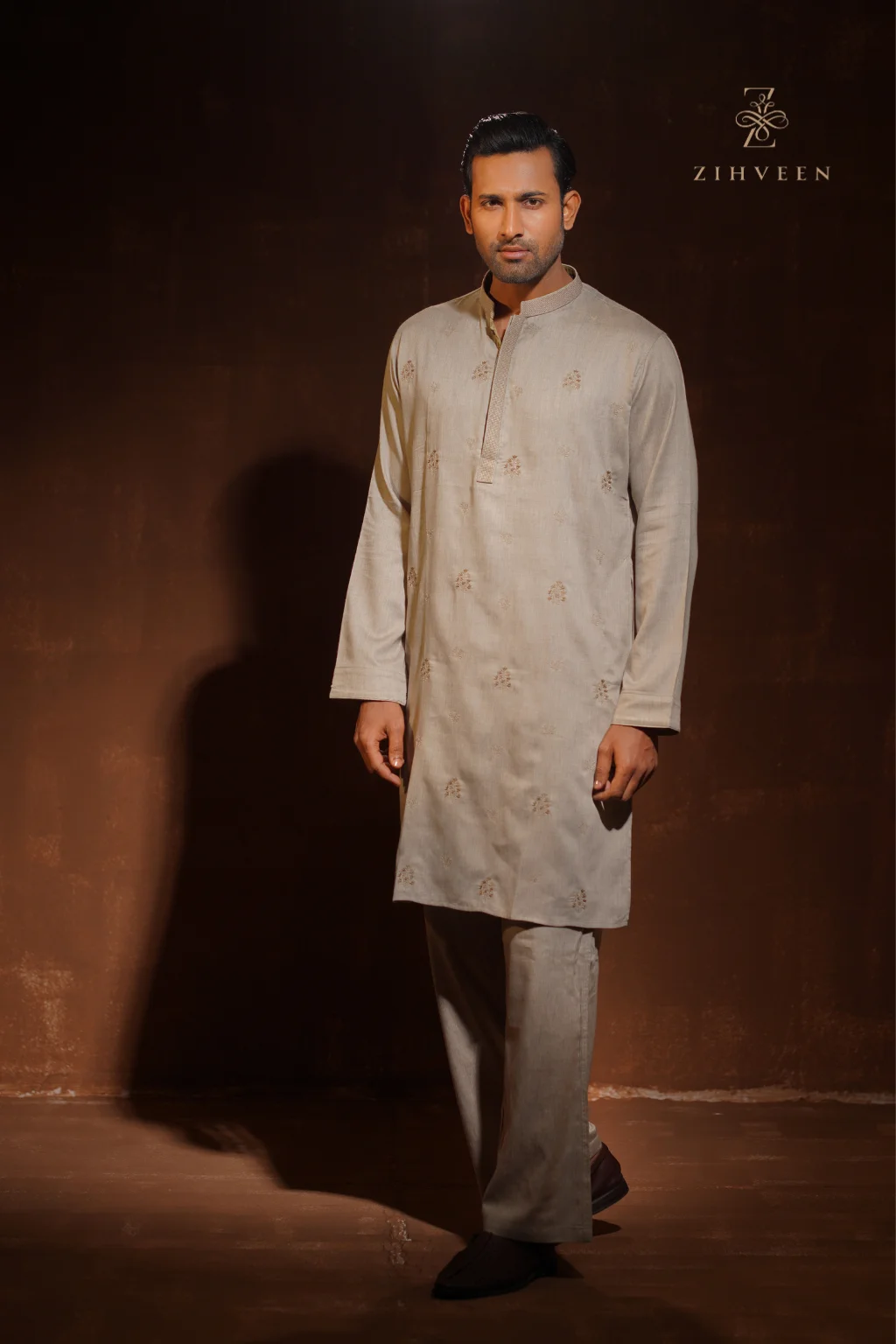 Malibu Beige color with allover different motif embroidery co-ords set