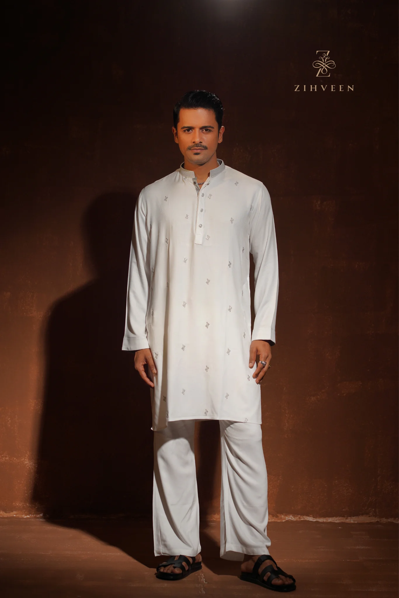 White all-over sequin embroidery motif co-ords