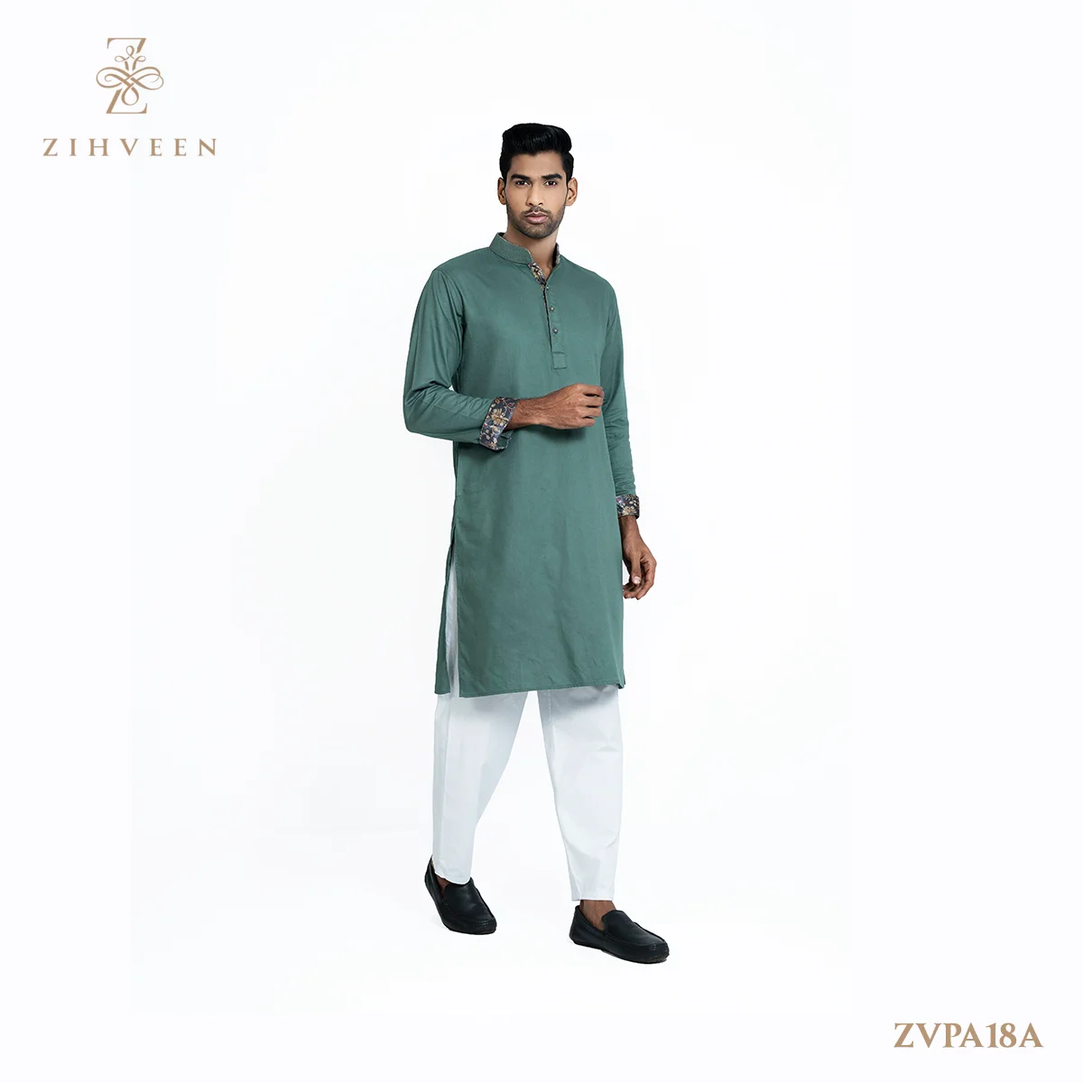 Pastel green colour collar embroidery with Musino velvet - ZVPA18A - view 2