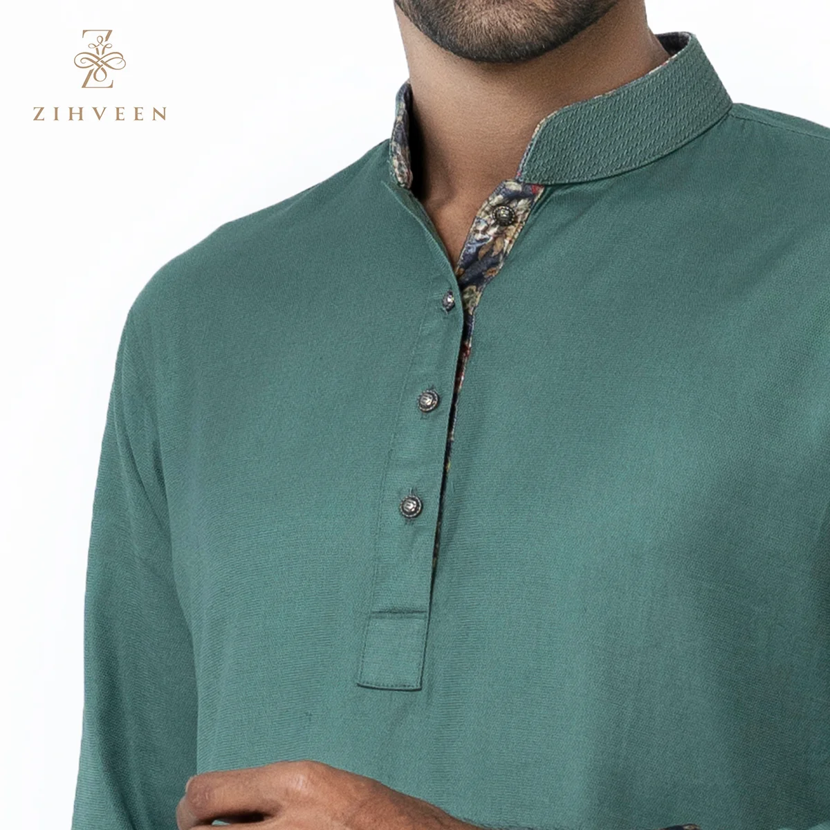Pastel green colour collar embroidery with Musino velvet - ZVPA18A - view 1