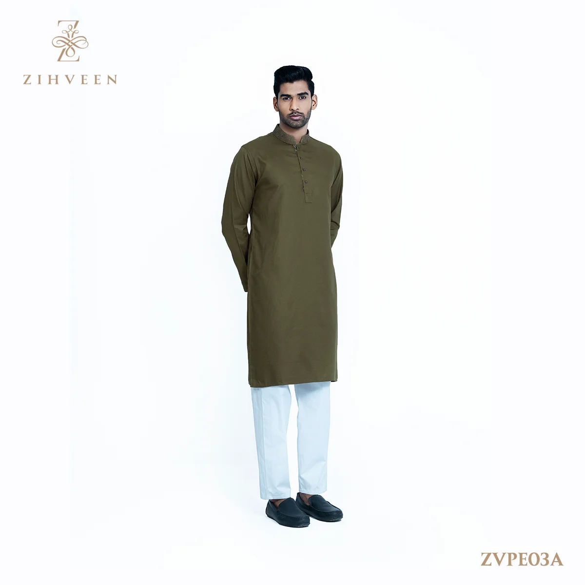 Olive colour collar embroidery with Musino velvet - ZVPE03A - view 3