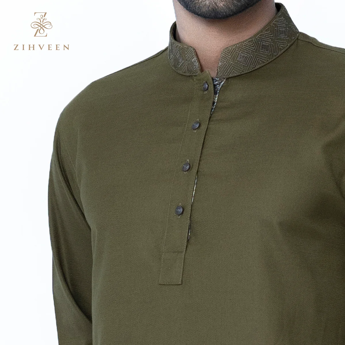 Olive colour collar embroidery with Musino velvet - ZVPE03A - view 1