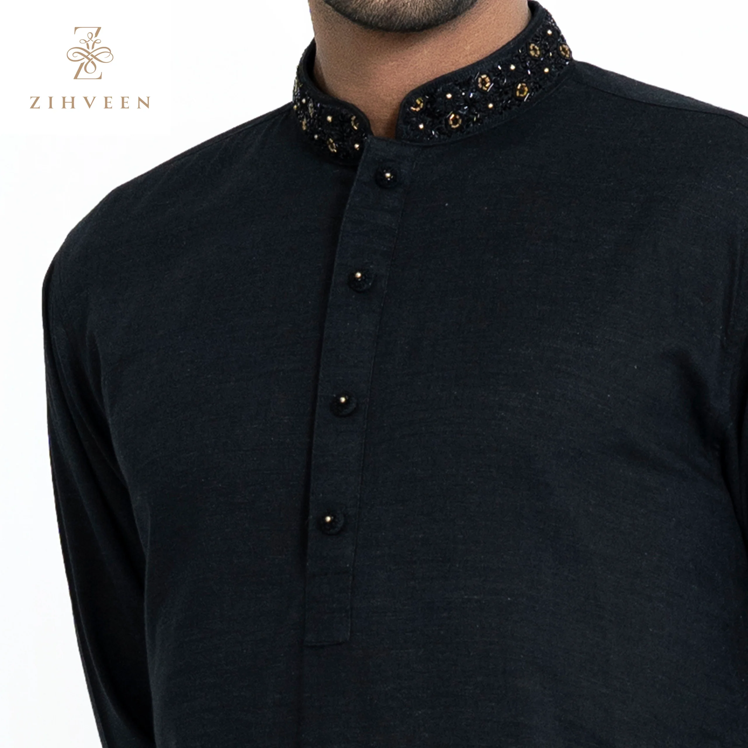 Carbon Greay Collar Zardozi - ZVCG17A - view 1