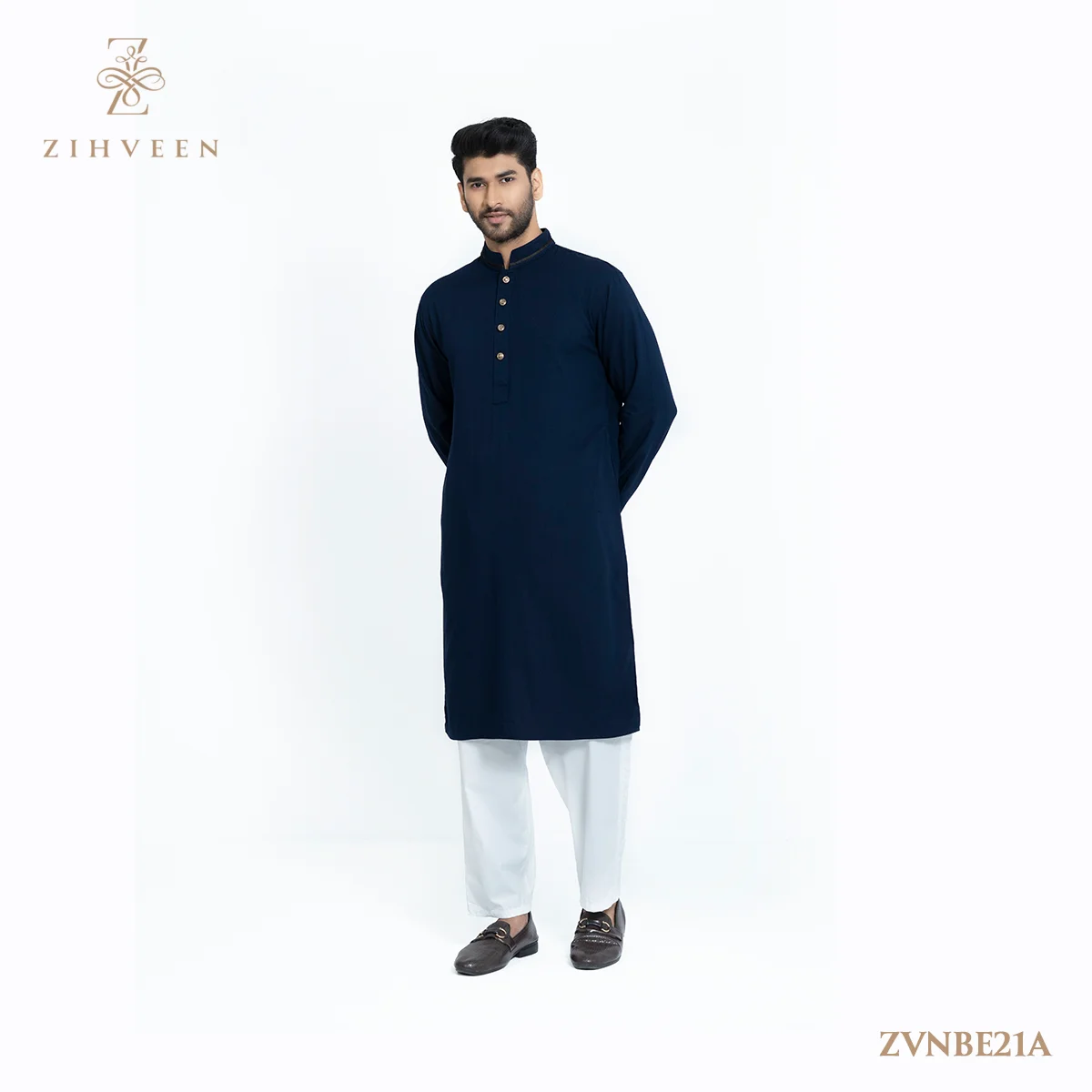 Navy Blue with golden button - ZVNBE21A - view 3