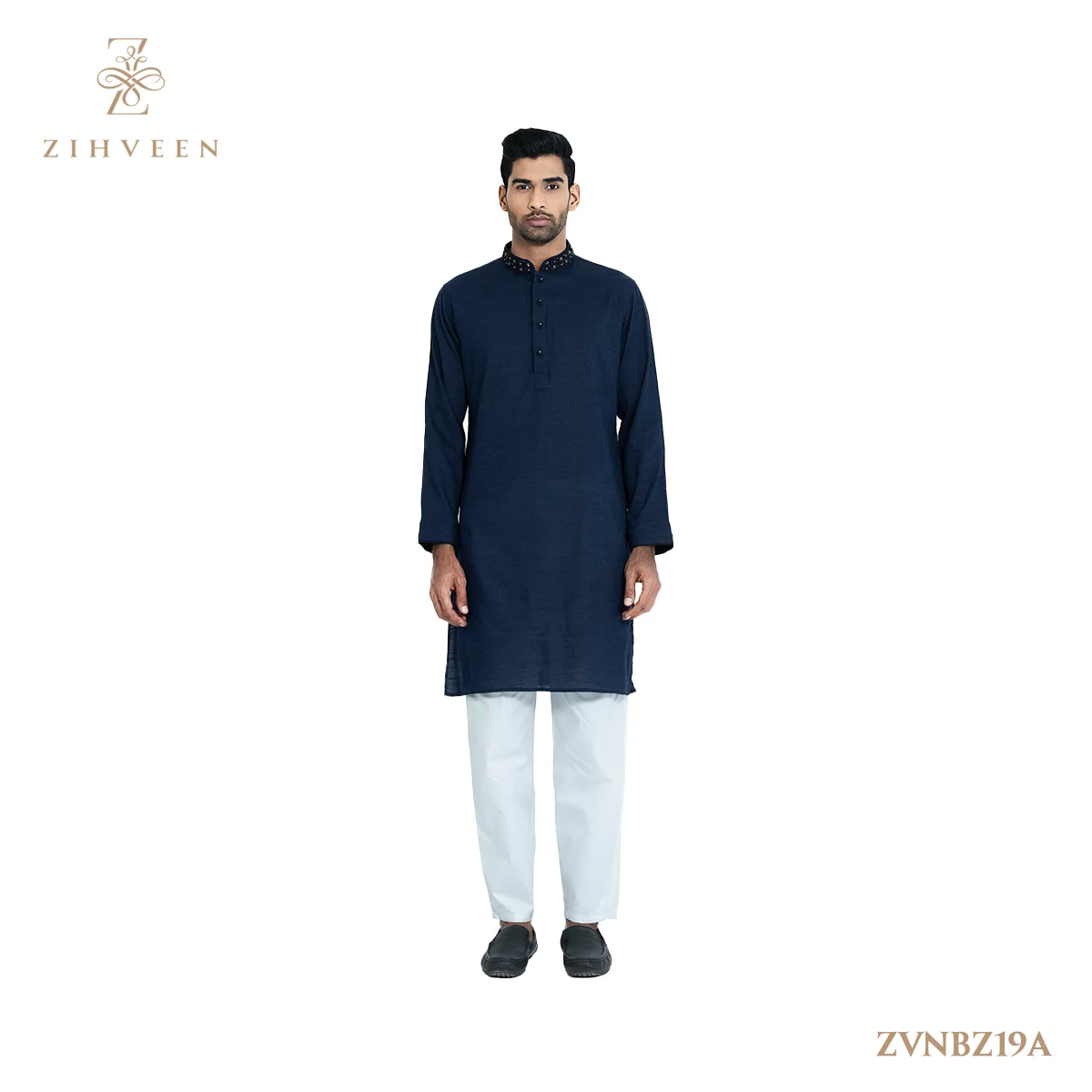 Navy Blue Collar Fusion Zardozi - ZVNBZ19A - view 3