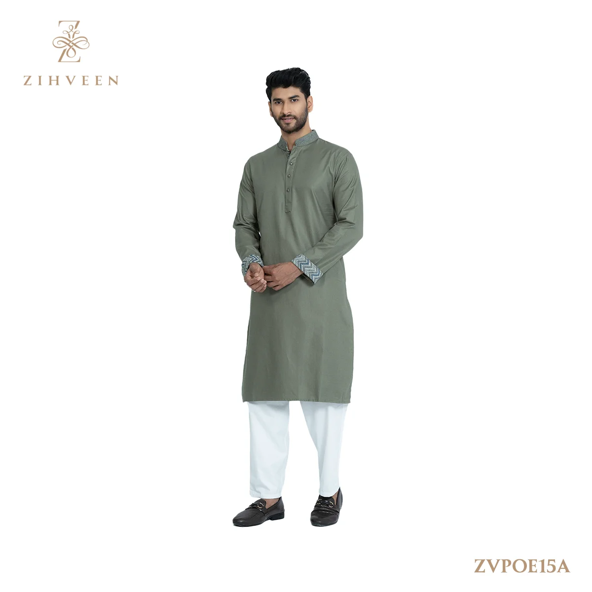 Pastel Green embroiderywith contrast - ZVPOE15A - view 2