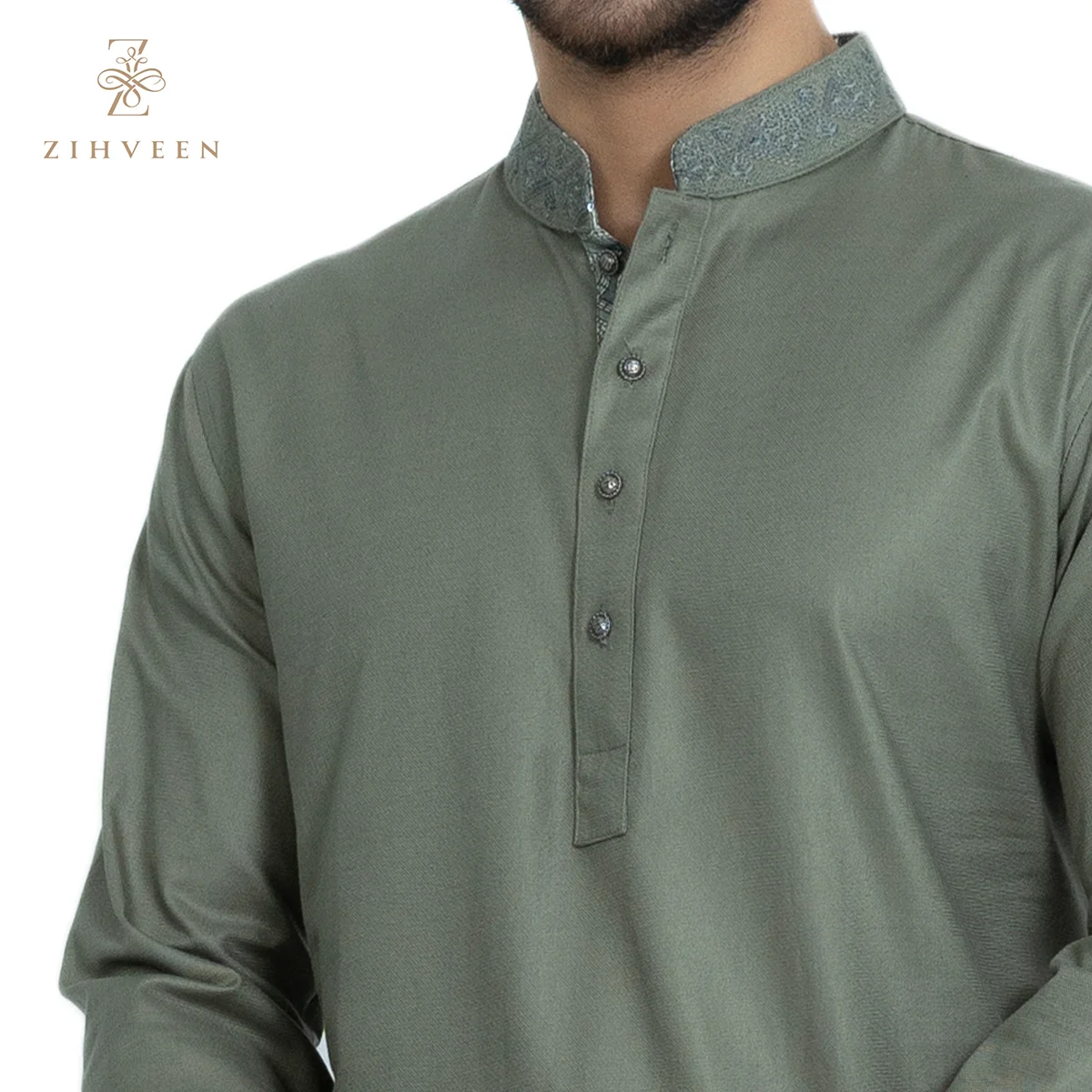 Pastel Green embroiderywith contrast - ZVPOE15A - view 1