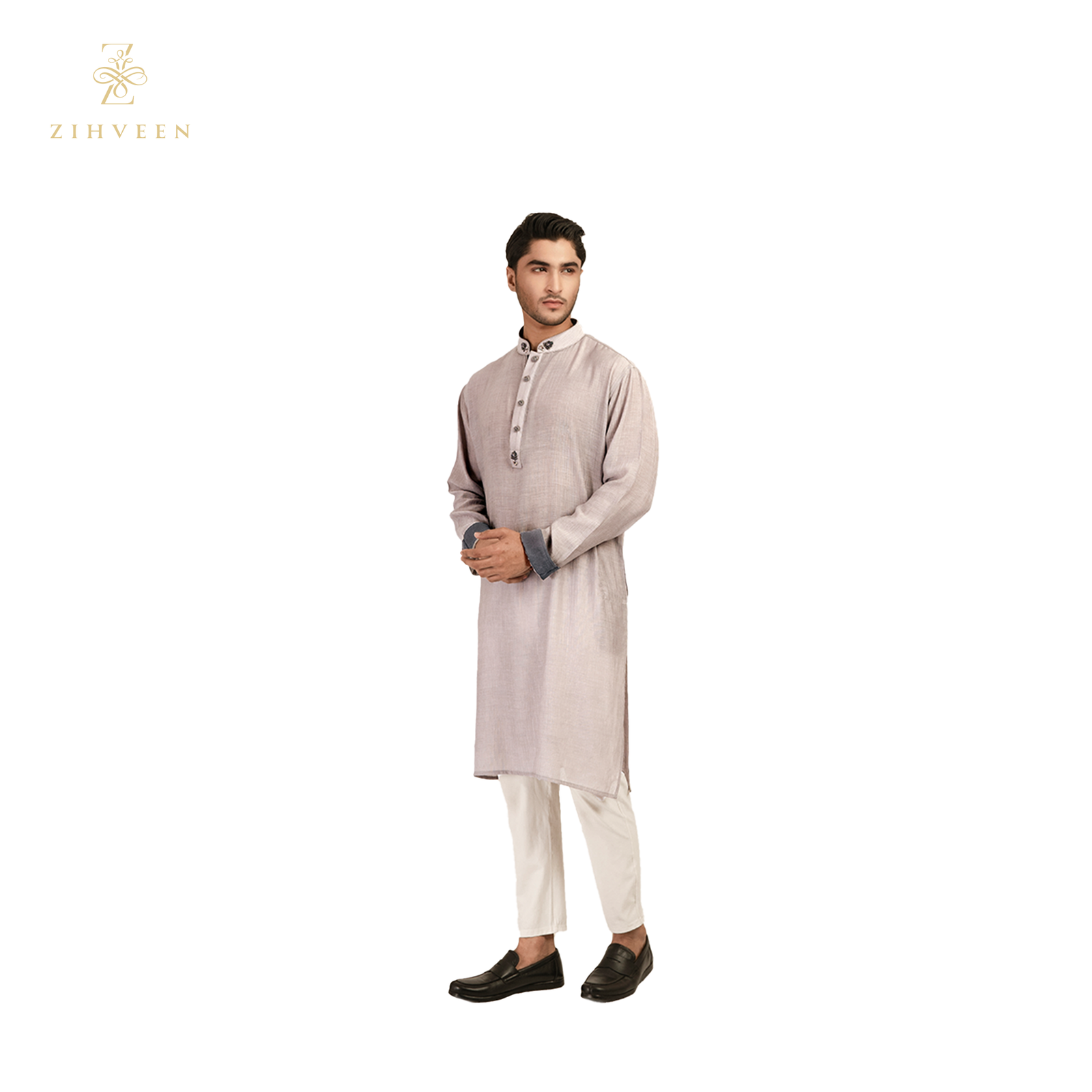 Elegant ice grey collar zardozi - ZVIG2503E - view 3