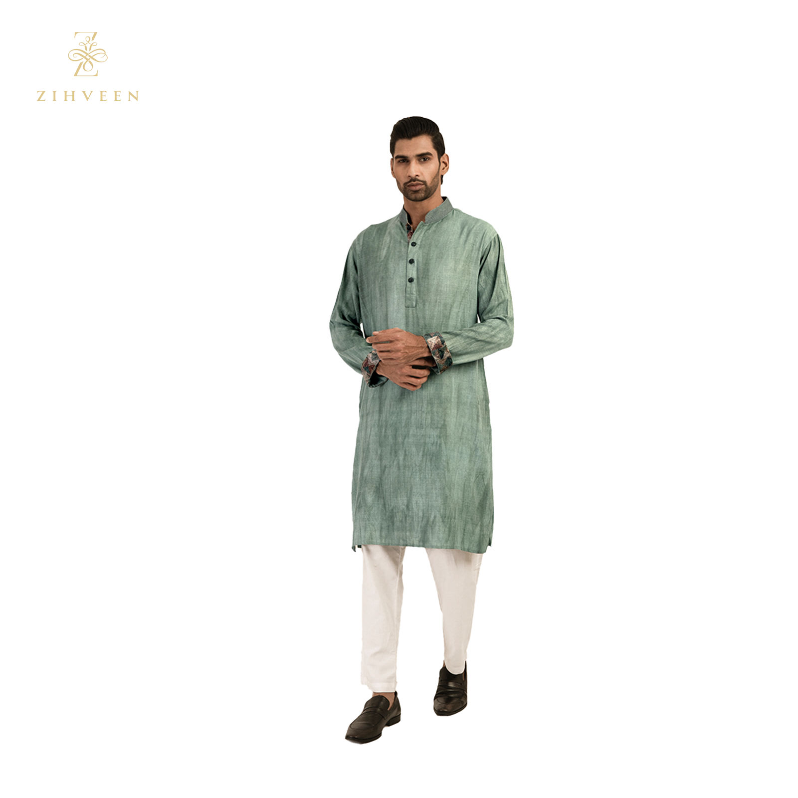Sage Green With Aperture Collar Embroidery - ZVSG2527R - view 3