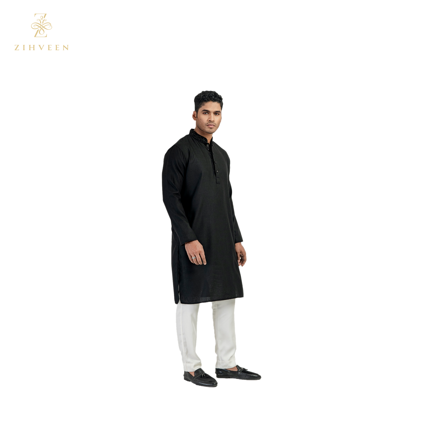 Elegant black with self color collar zardozi - ZVEB2508E - view 3