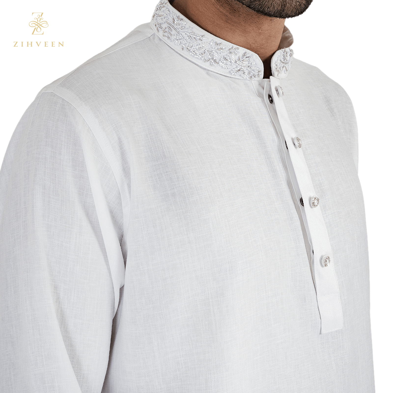 Elegant white with self blended silver zardozi - ZVEW2509E