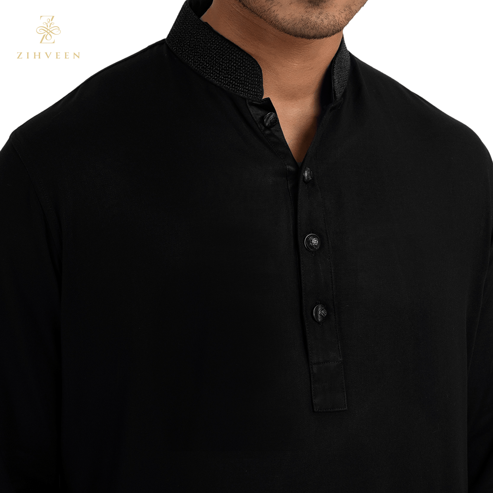 Black Color With Aperture Collar Embroidery - ZVBO2529R - view 1