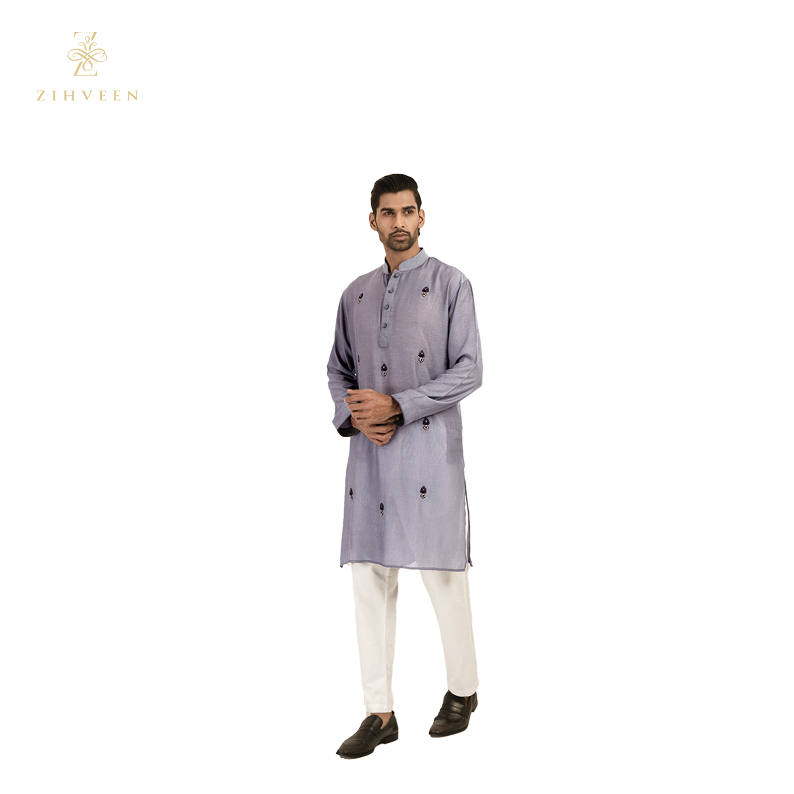 Flint grey  allover zardozi - ZVFG2502E - view 3