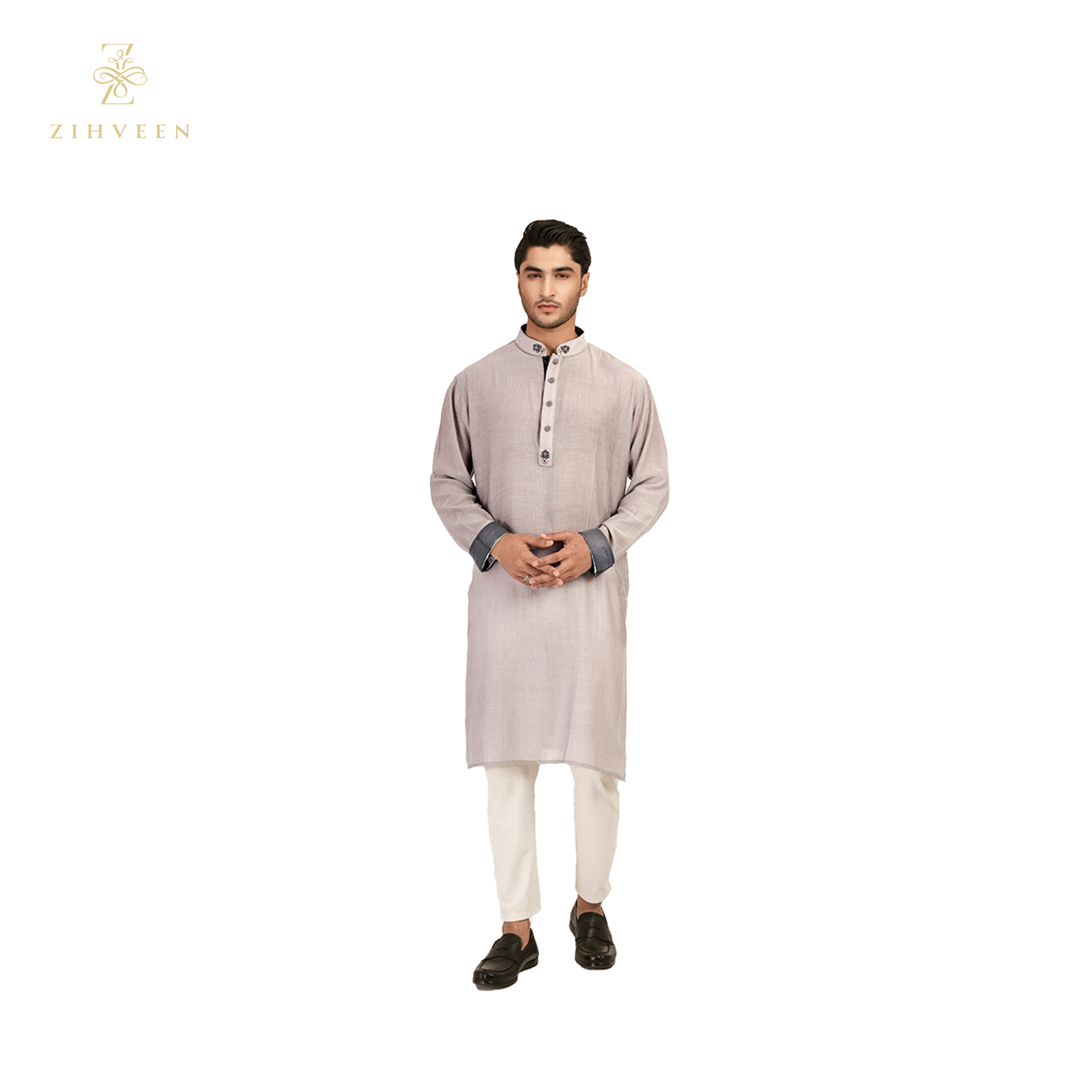 Elegant ice grey collar zardozi - ZVIG2503E - view 4