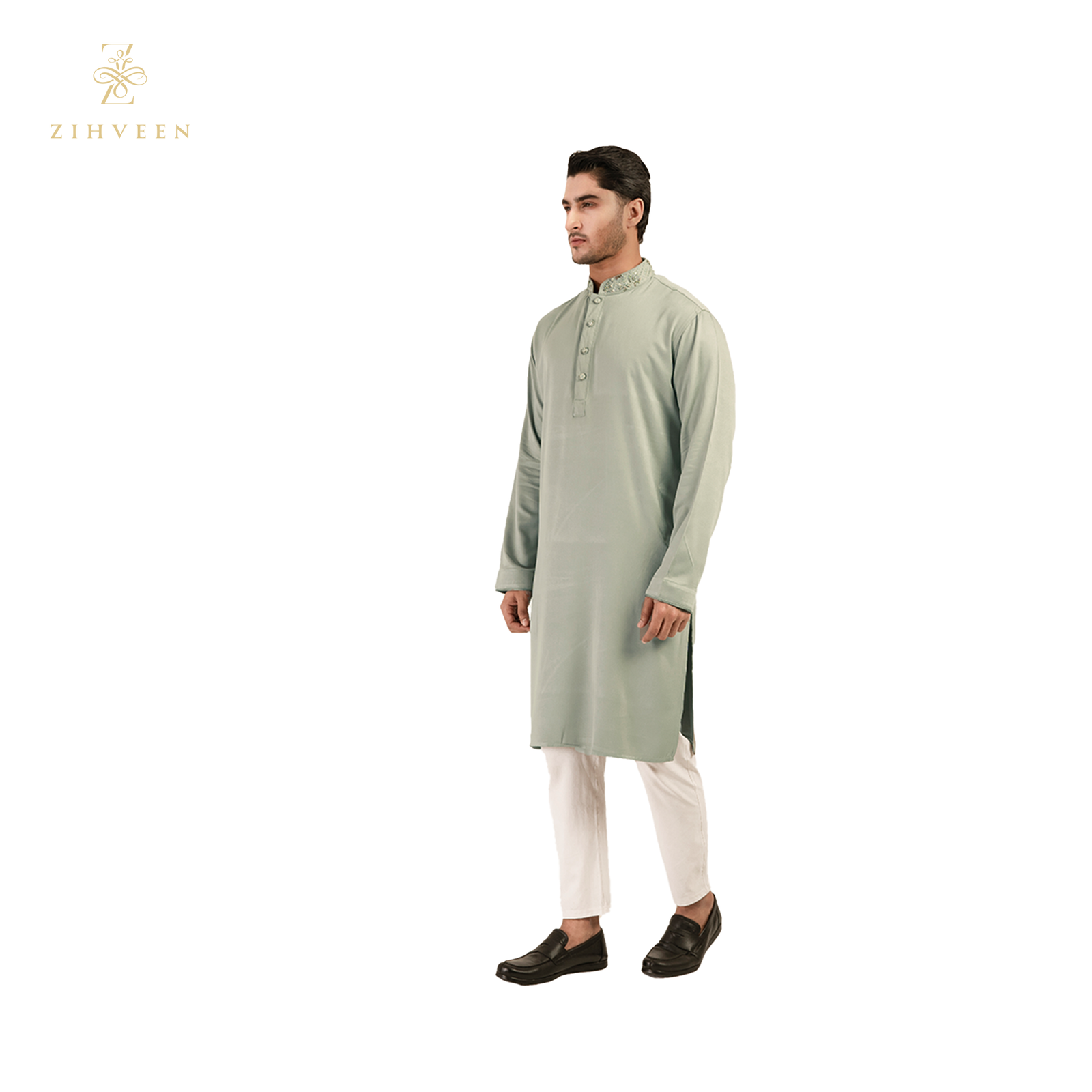 Laural green with collar zardozi - ZVLG2519E - view 4