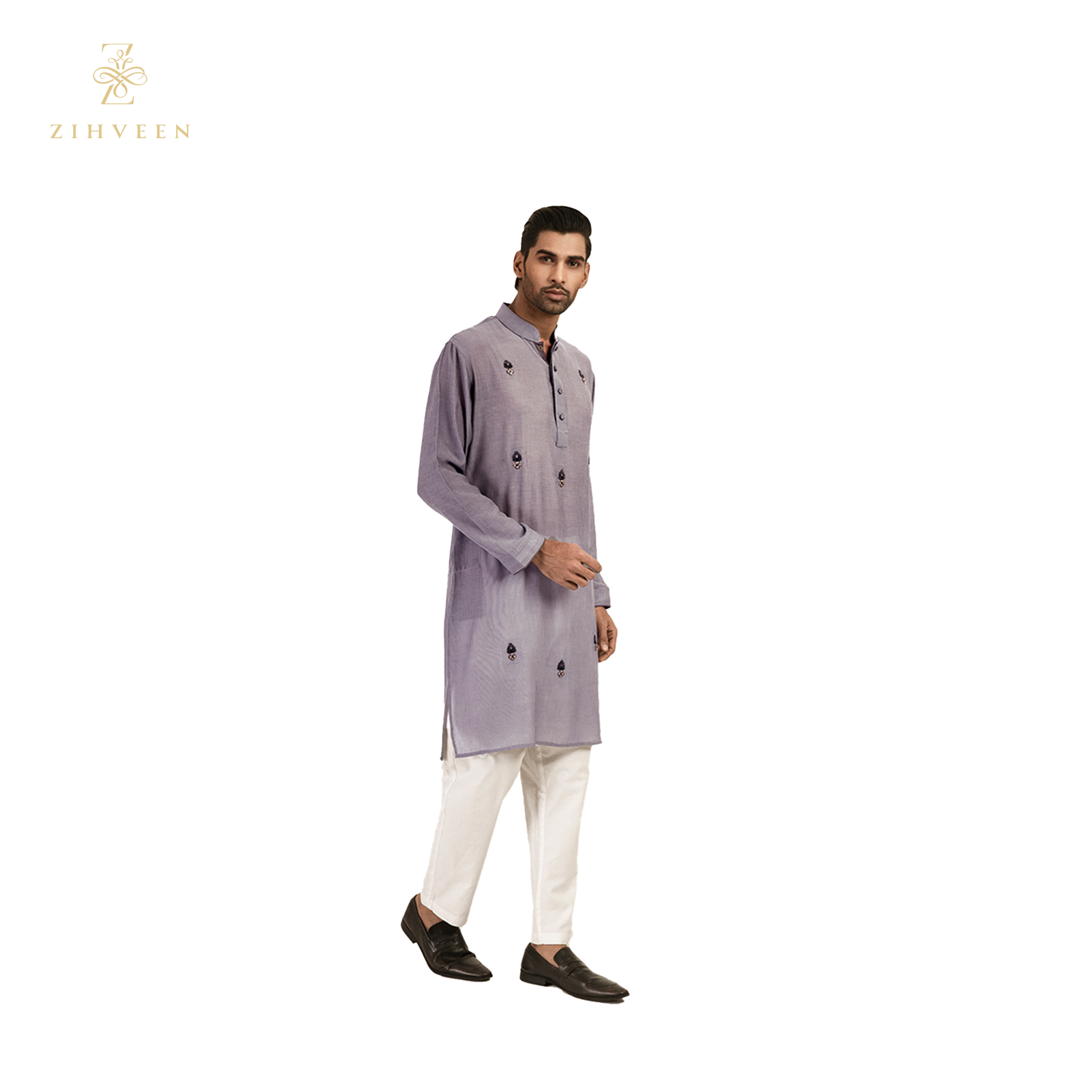 Flint grey  allover zardozi - ZVFG2502E - view 4