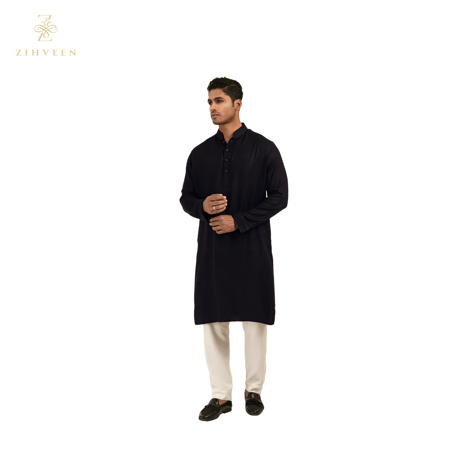 Black Color With Aperture Collar Embroidery - ZVBO2529R - view 4