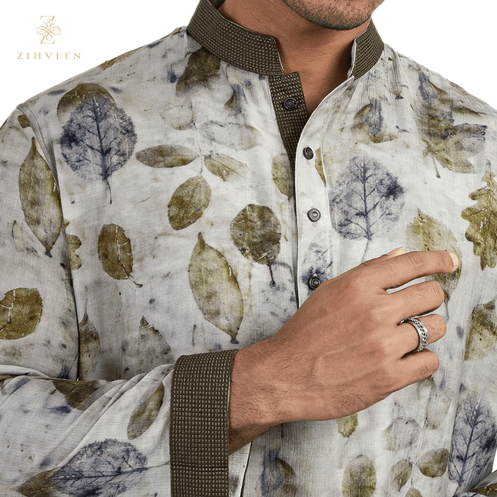 Digital nature amalgamation olive print - ZVDN2514R - view 1