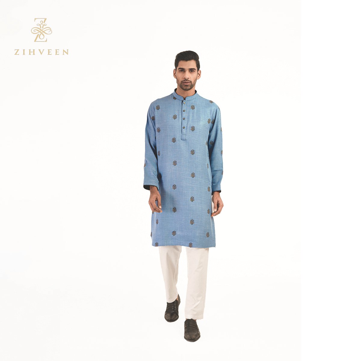 Azure blue allover fusion embroidery - ZVAB2507E - view 3