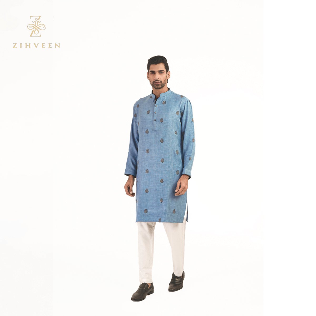 Azure blue allover fusion embroidery - ZVAB2507E - view 4