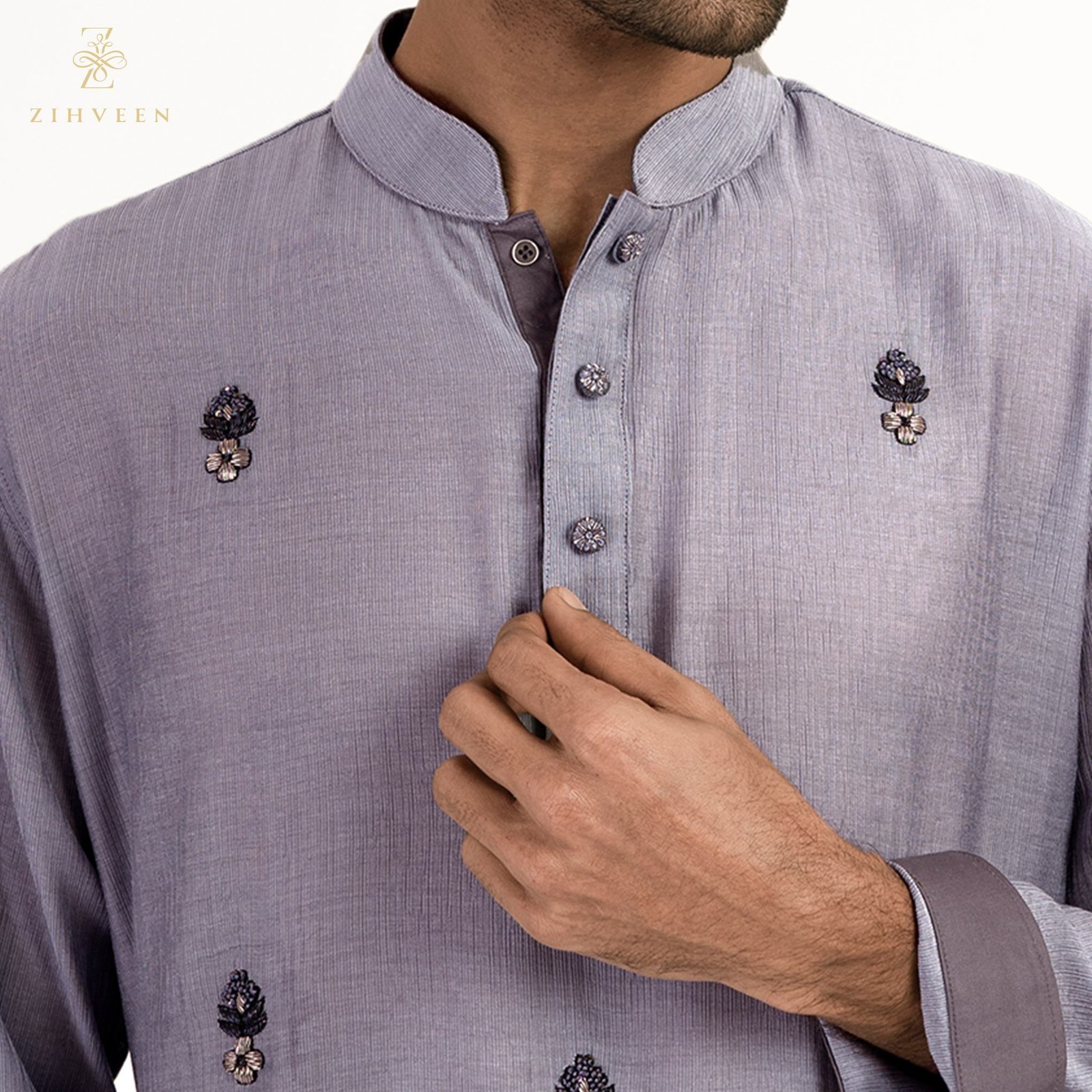 Flint grey allover zardozi - ZVFG2502E