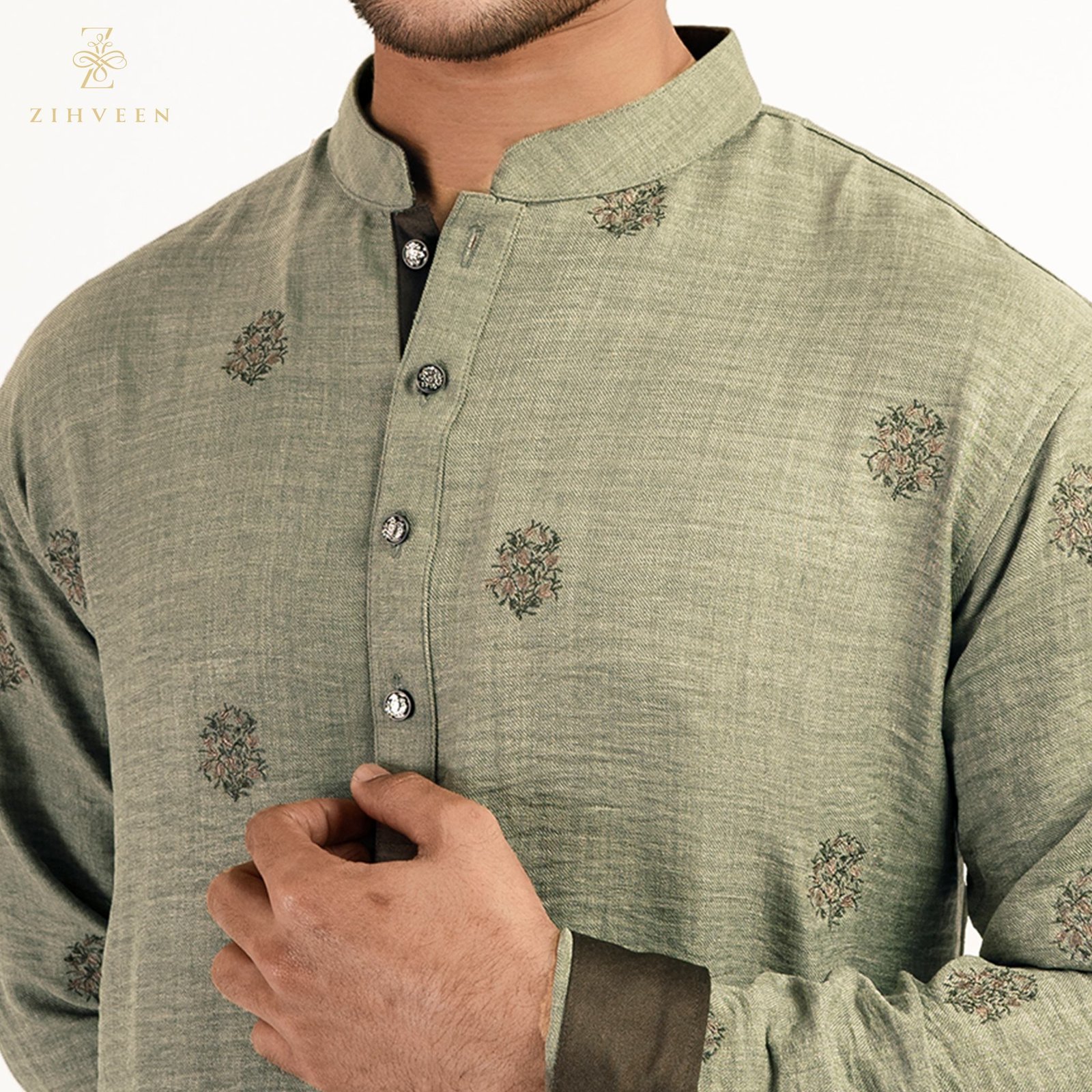 Fem green with allover fusion embroidery - ZVFG2505E
