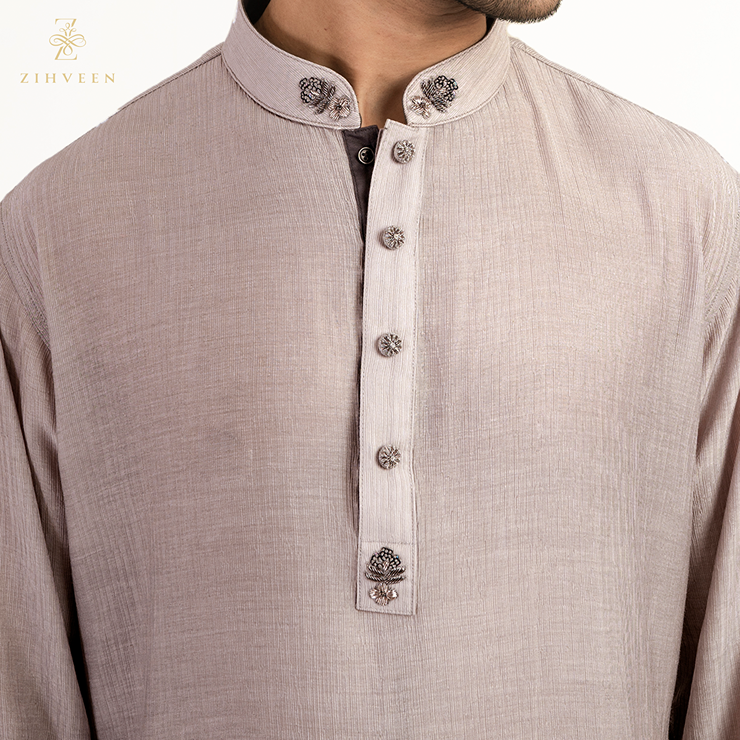 Elegant ice grey collar zardozi - ZVIG2503E