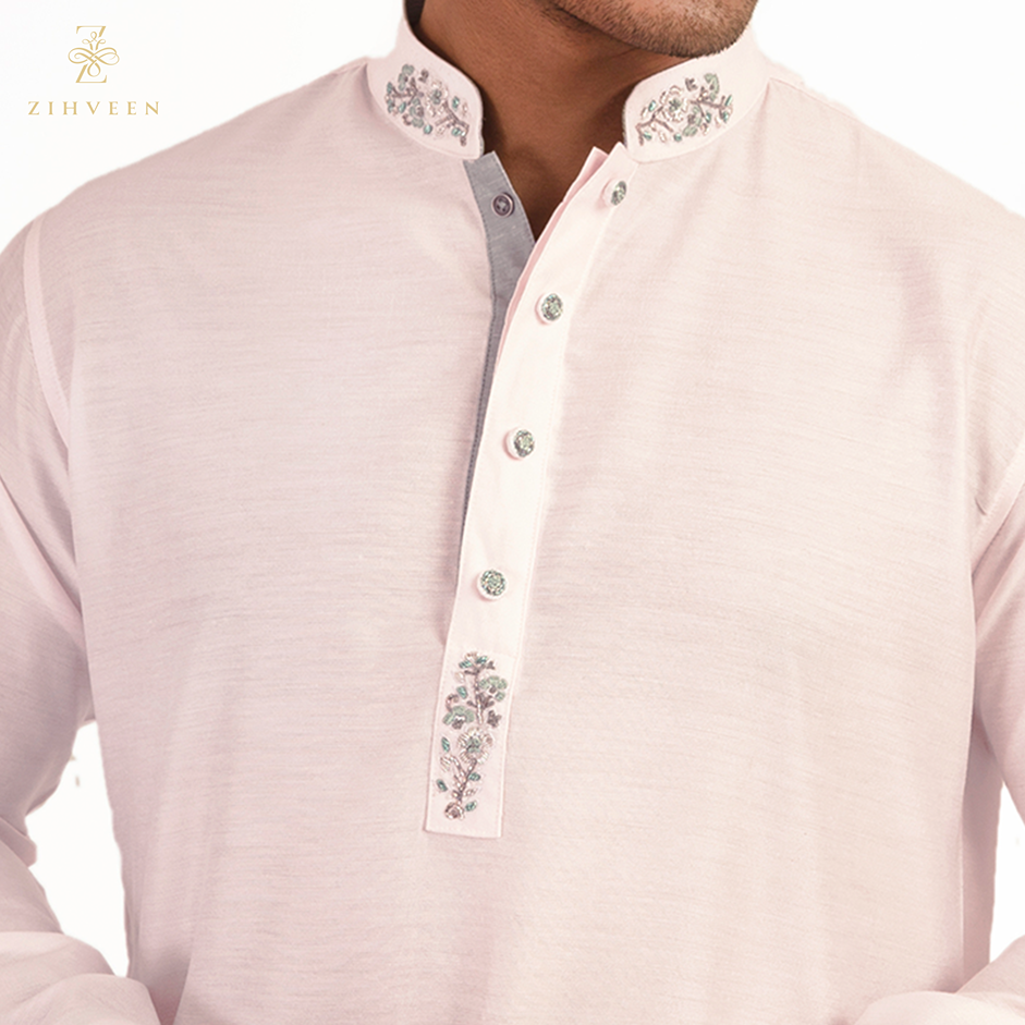Ice Pink With Pastel Green Zardozi - ZVIP2539E