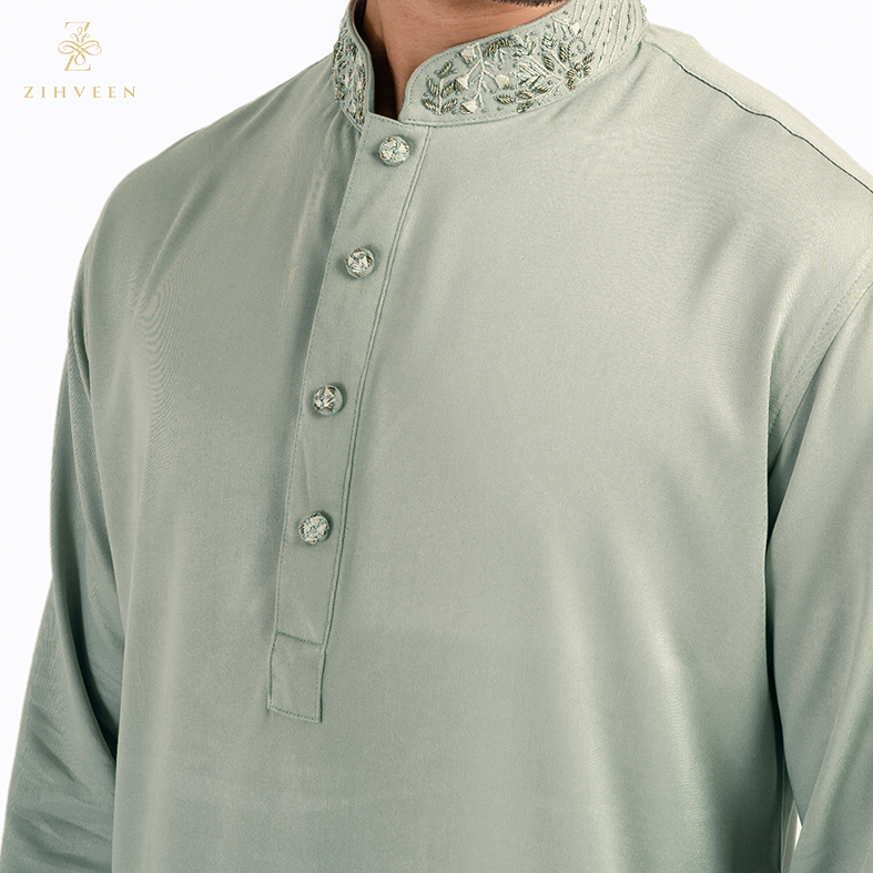 Laural green with collar zardozi - ZVLG2519E