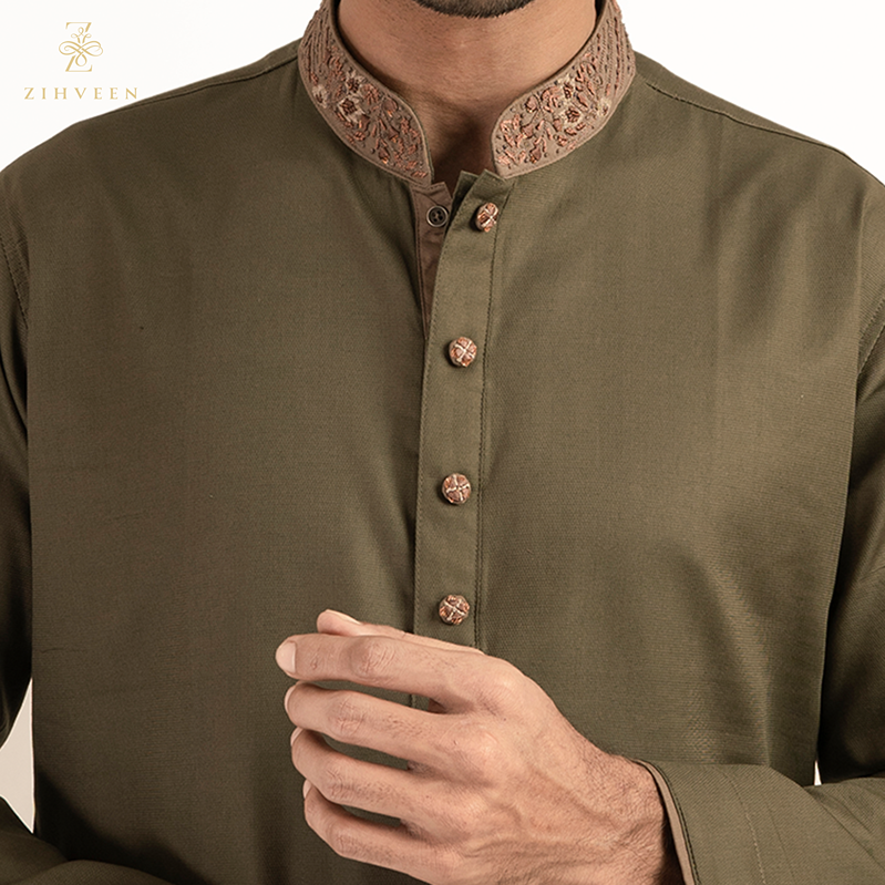 Seaweed olive with contrast color zardozi - ZVSO2518E