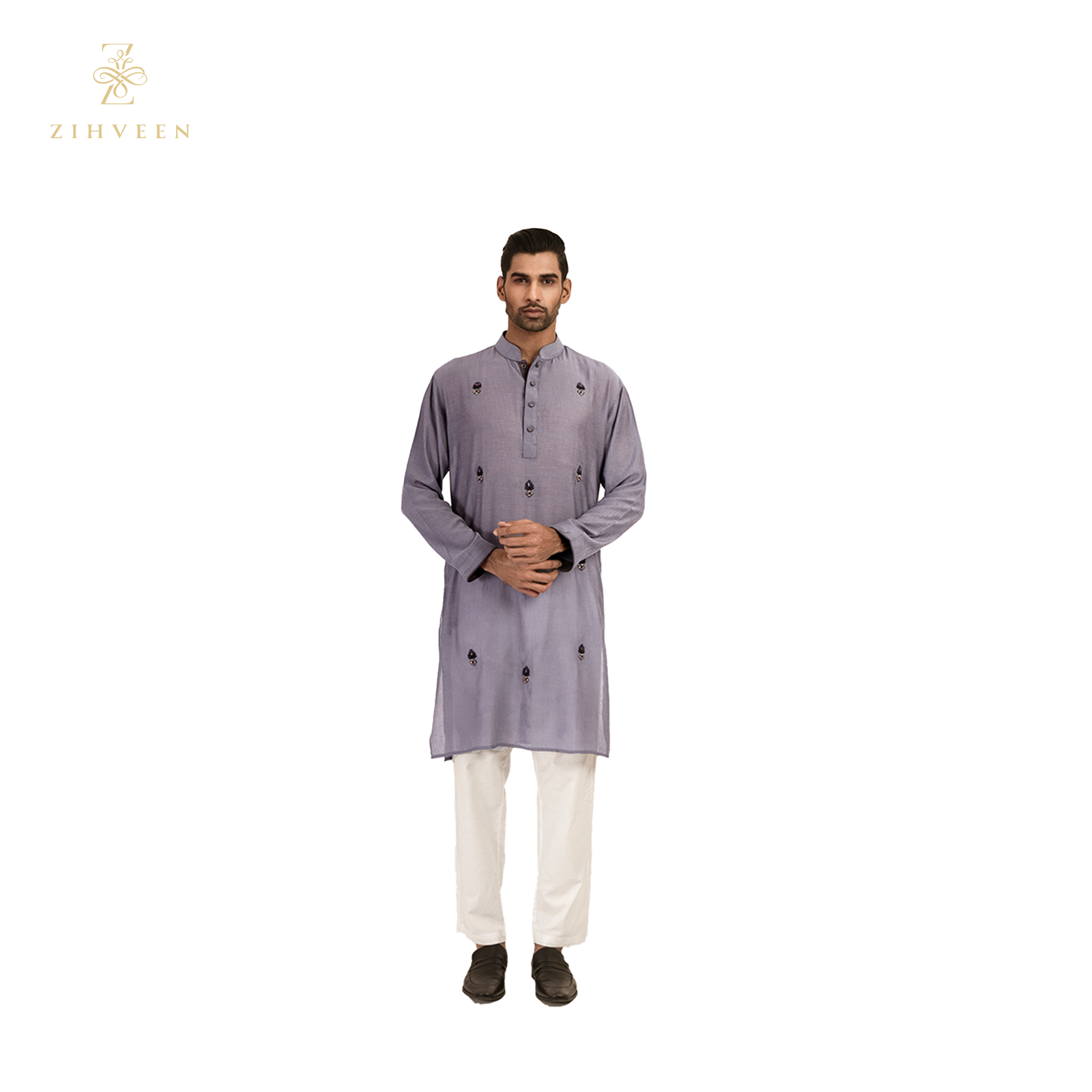 Flint grey  allover zardozi - ZVFG2502E - view 2