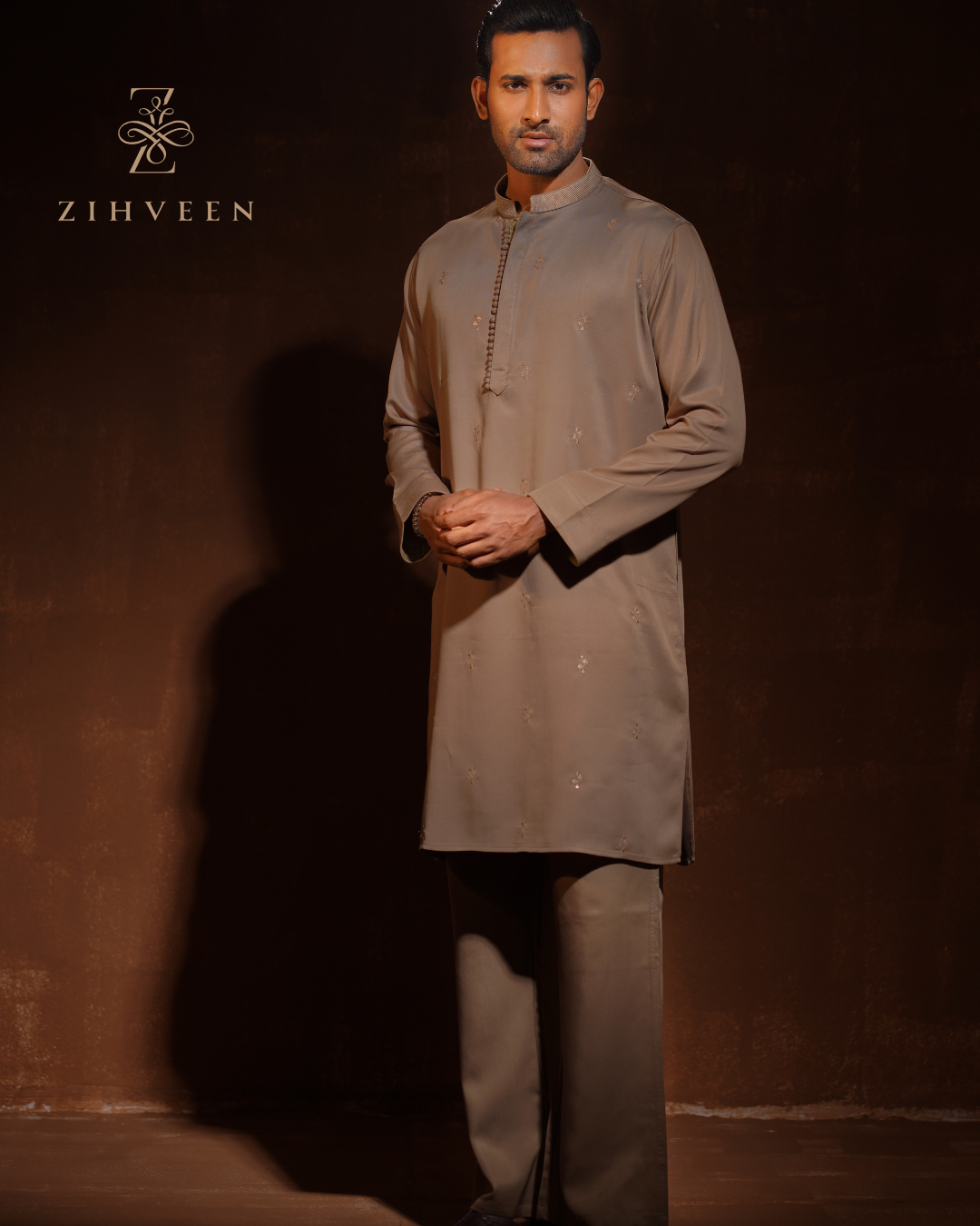 Tan Golden with allover elegant sequin embroidery Co-ords - view 3