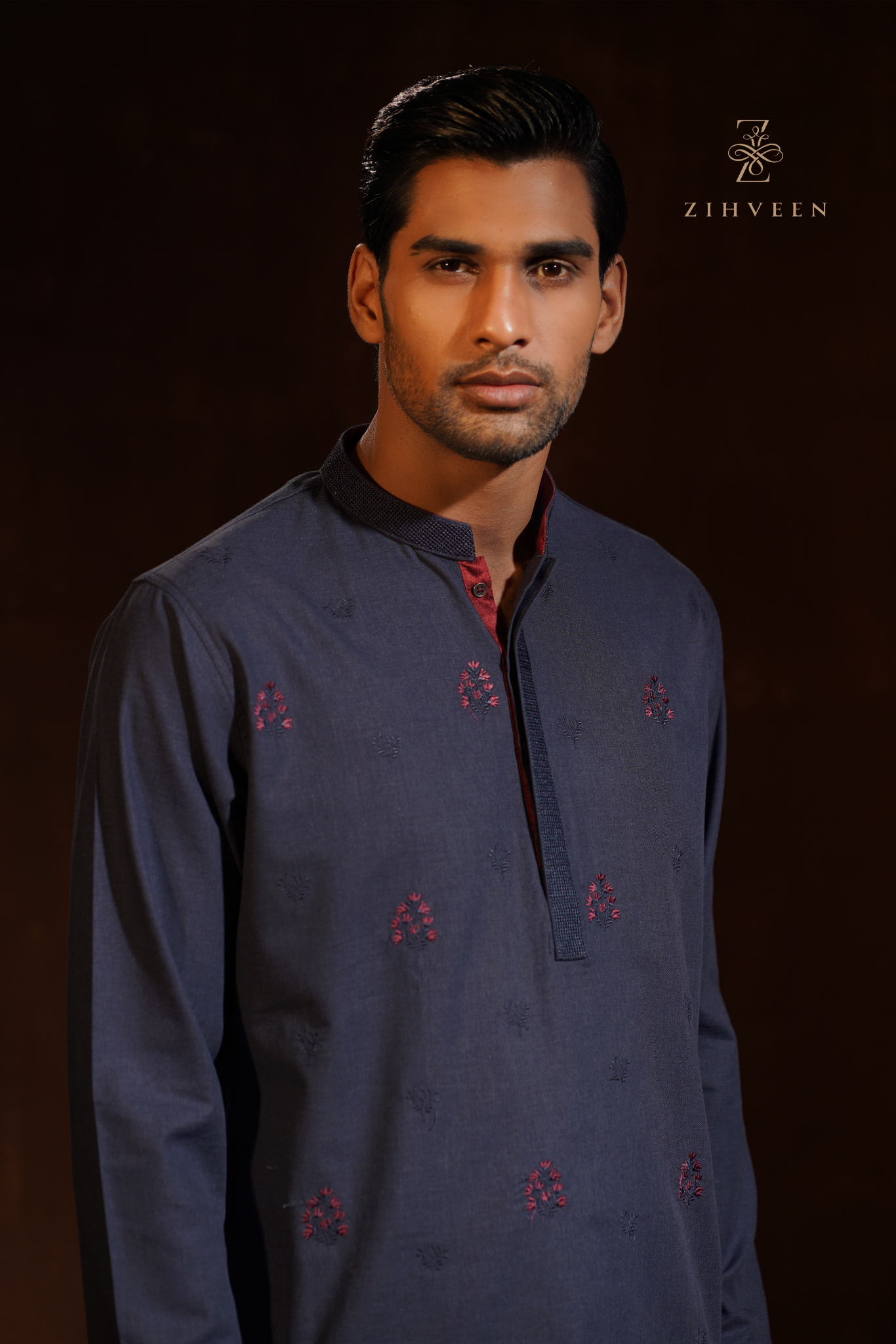 Midnight Blue all over different embroidery motif co-ords