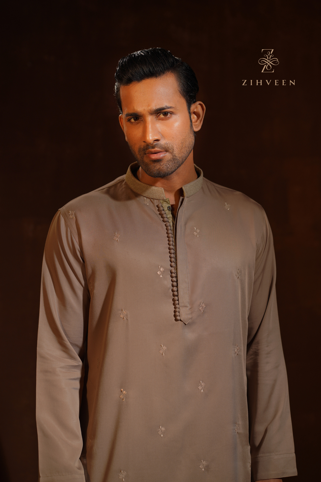 Tan Golden with allover elegant sequin embroidery