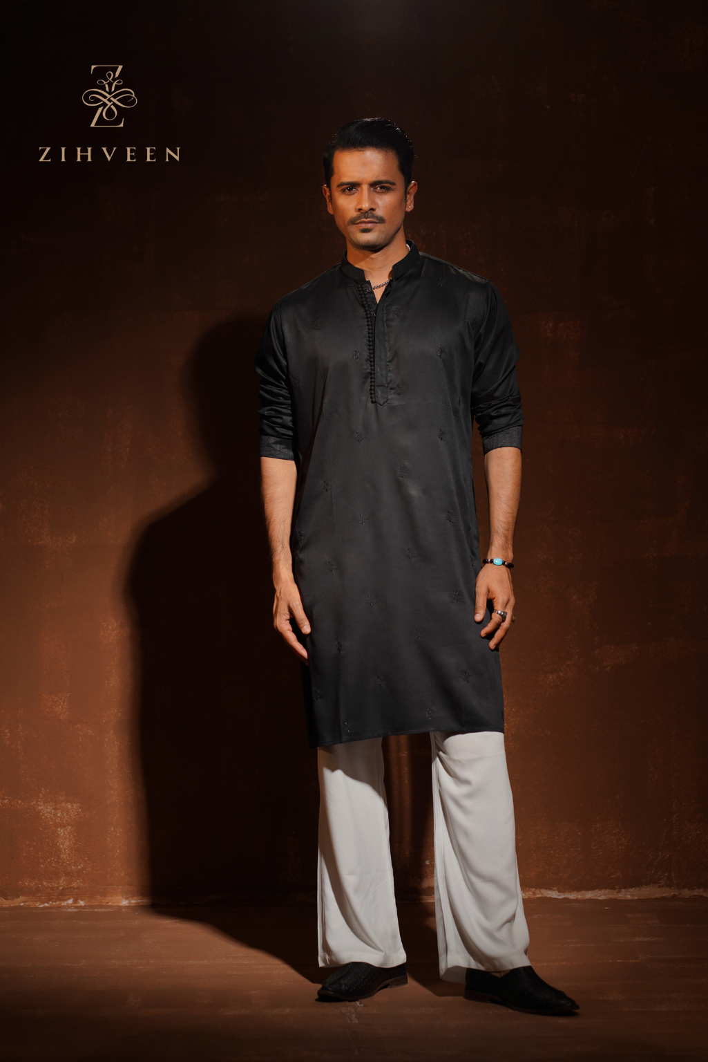 Black with allover sequin embroidery motif - view 2