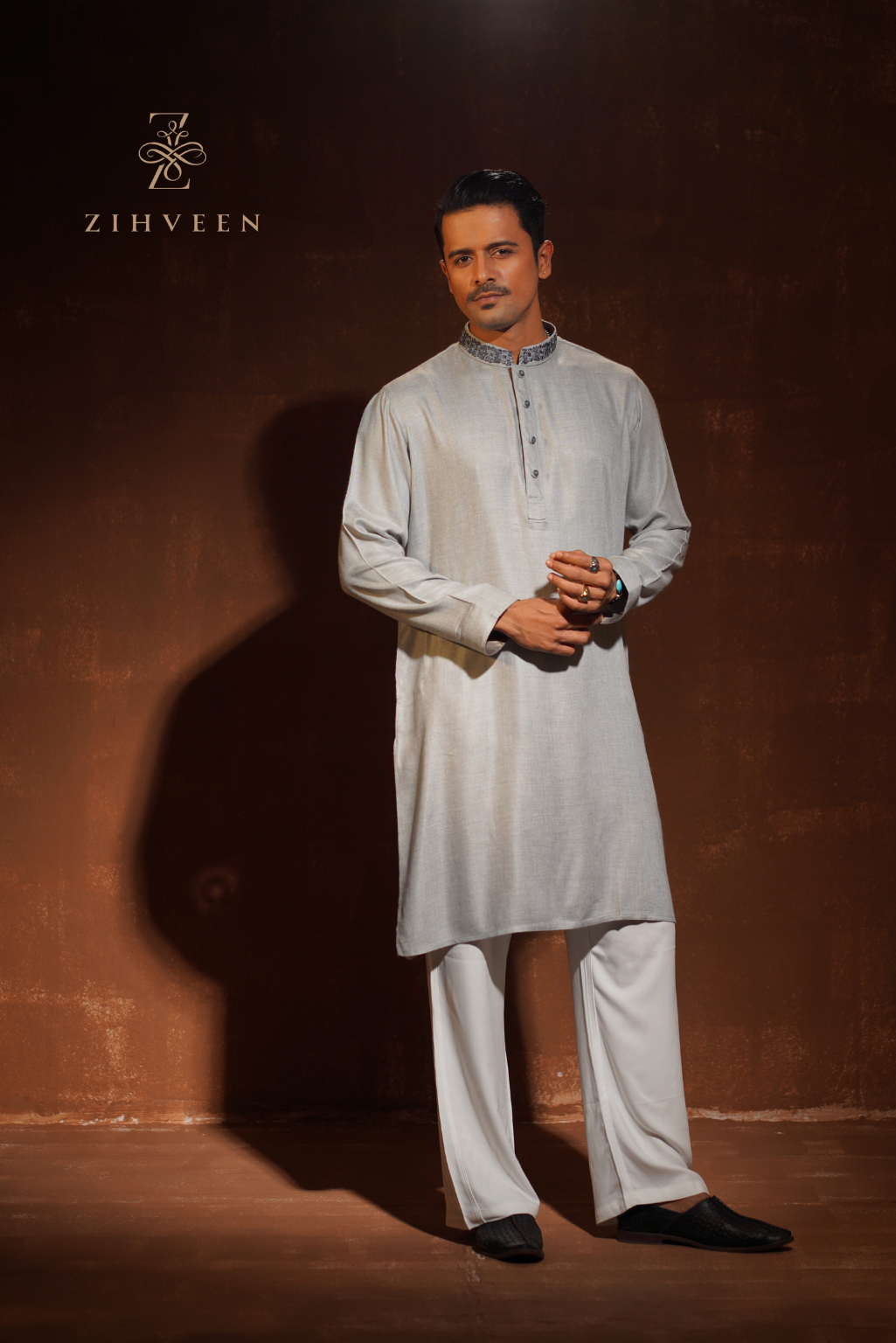 Platinum Grey with refined zardoji work - view 3