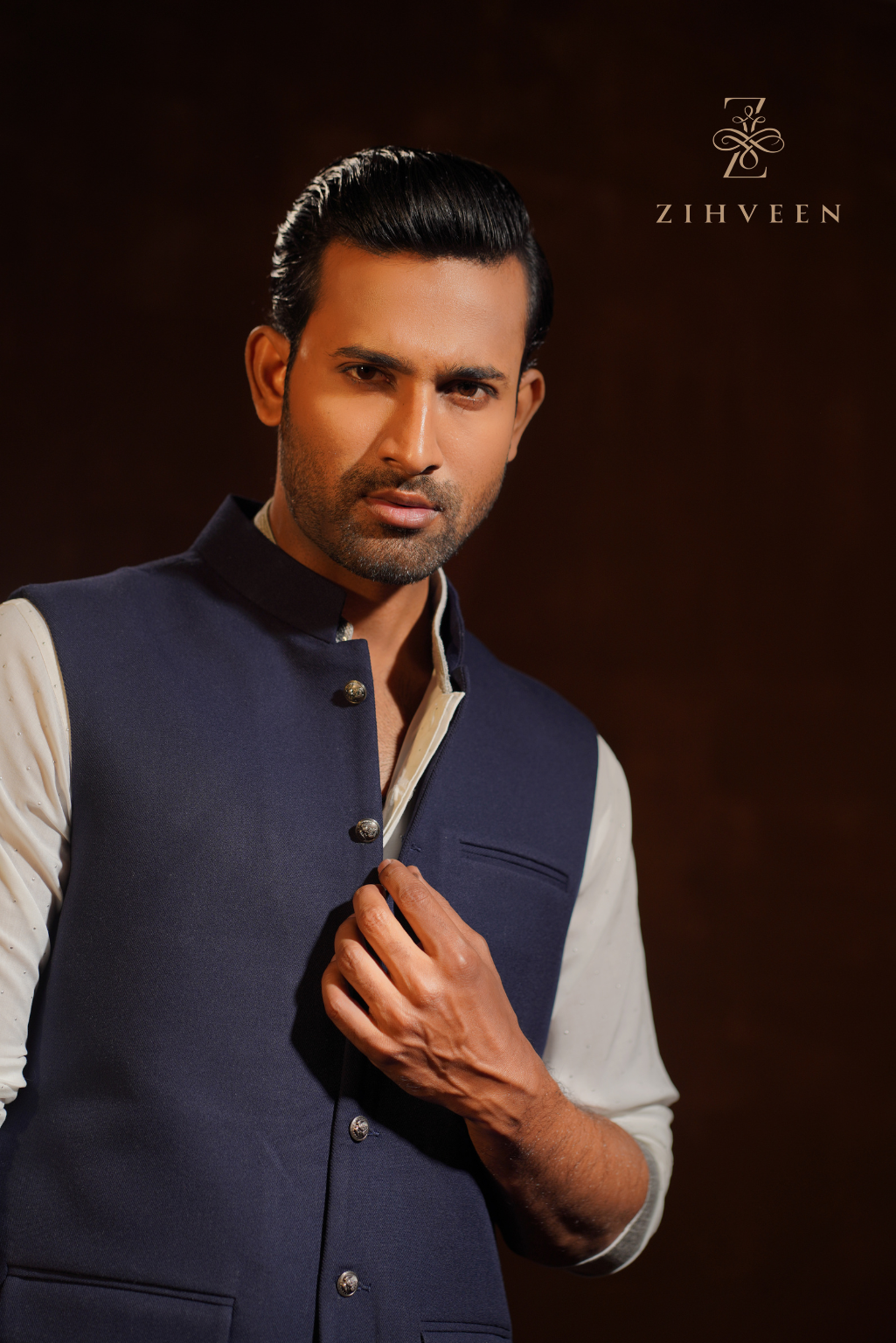 Navy Blue vest with elegant button - view 1