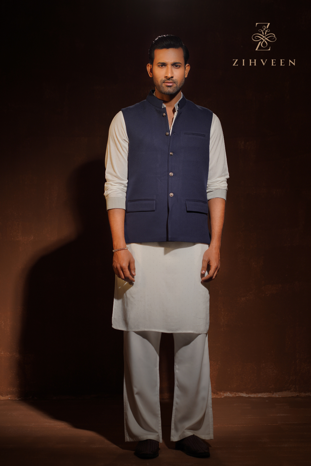 Navy Blue vest with elegant button - view 2