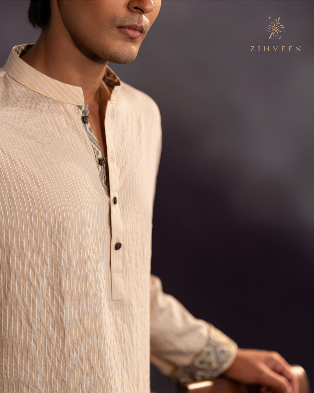 Milk orange stripe with Elegant button - view 1