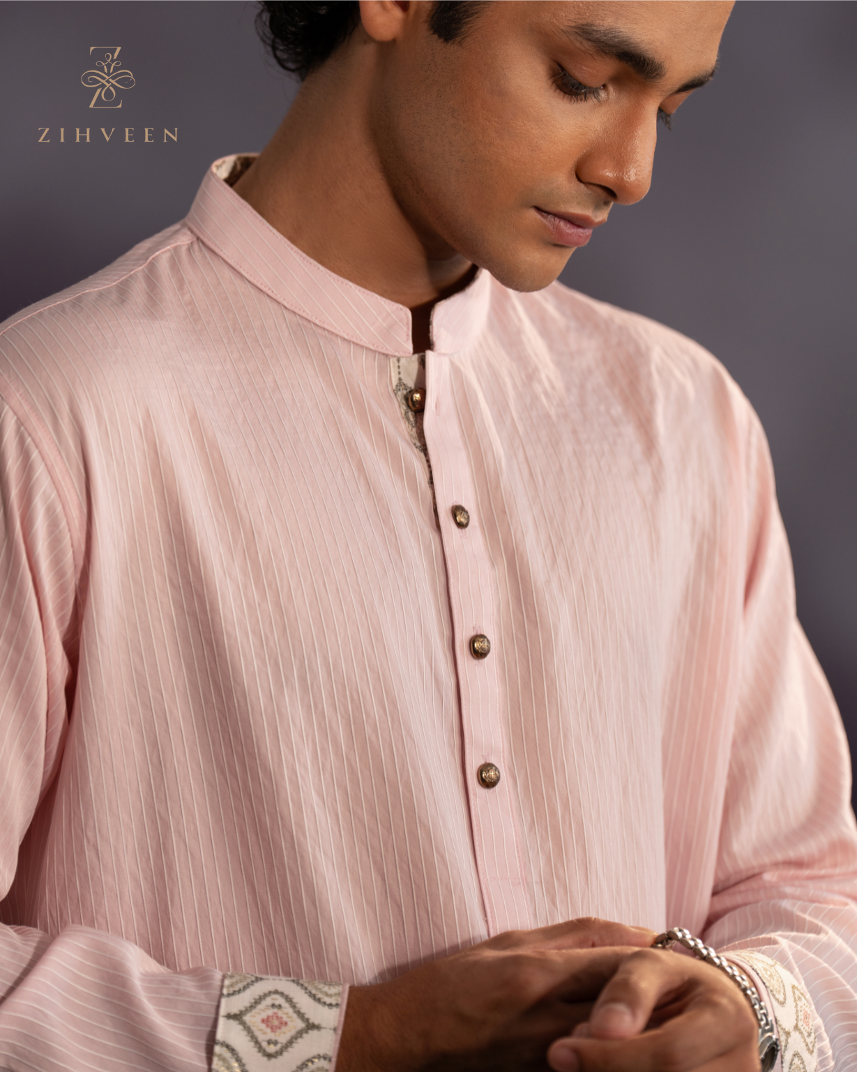 Pastel pink alongside white Stripe with elegant button - view 1