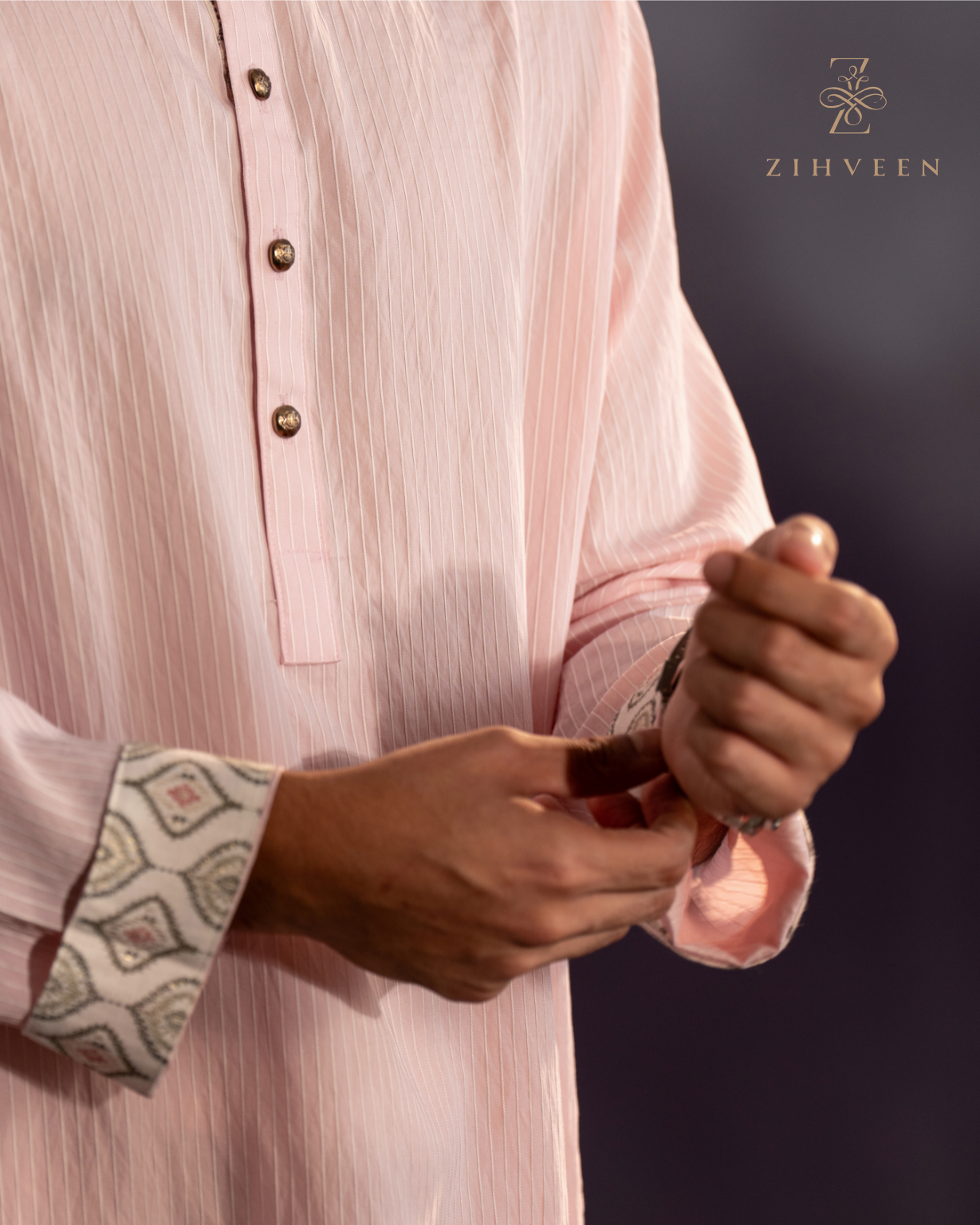Pastel pink alongside white Stripe with elegant button - view 4