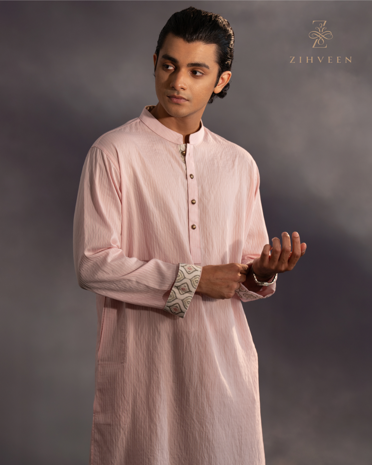 Pastel pink alongside white Stripe with elegant button - view 2
