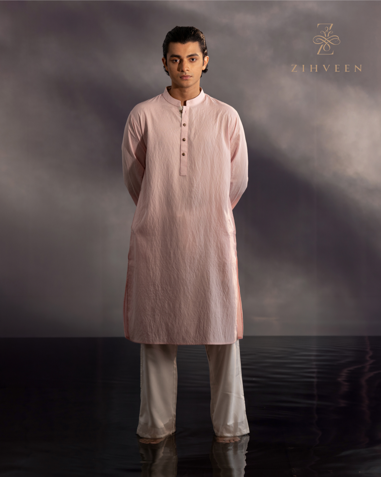 Pastel pink alongside white Stripe with elegant button - view 3